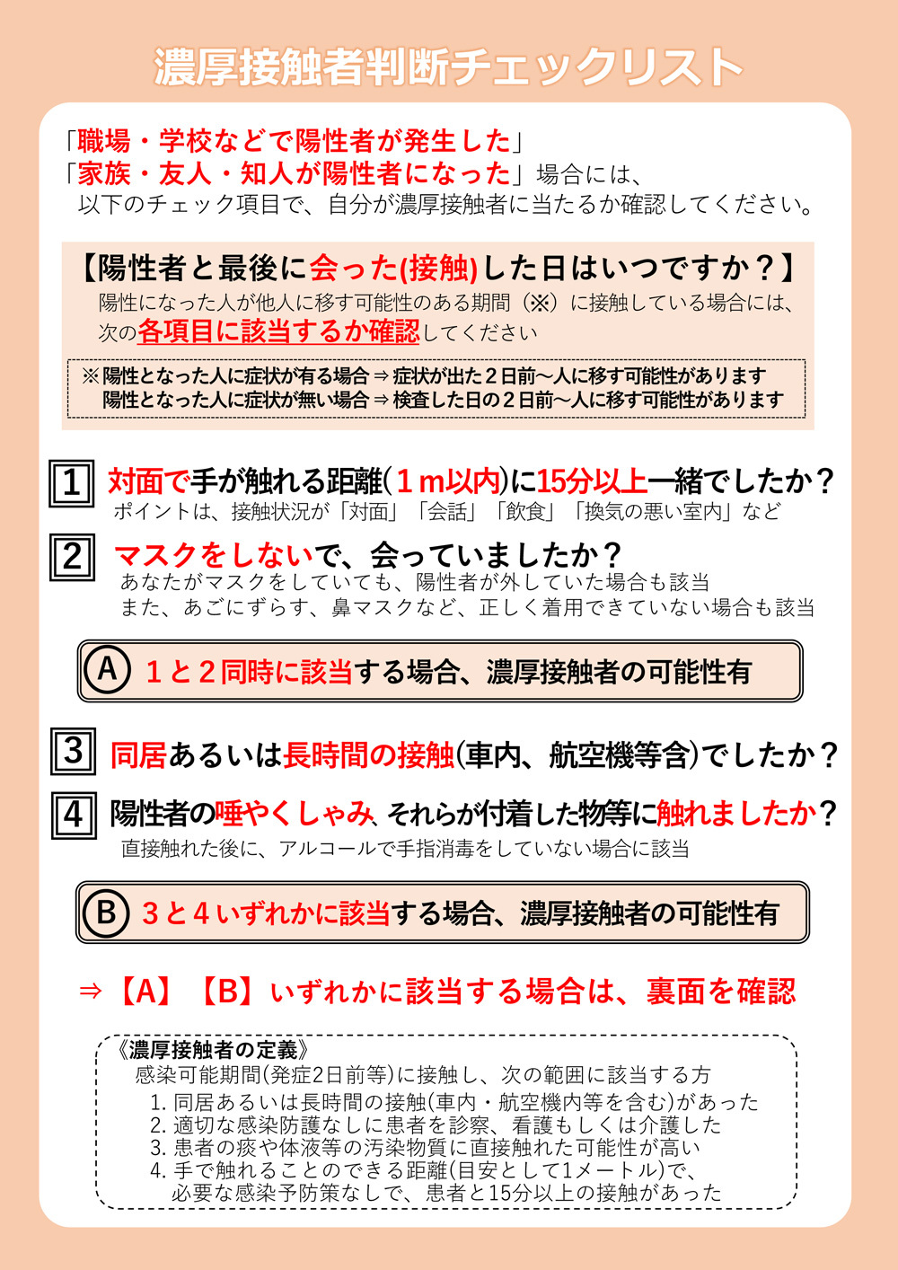 濃厚接触者チェックリスト